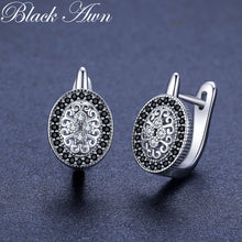 Load image into Gallery viewer, 270 Black Awn Classic 925 Sterling Silver Round Black Trendy Spinel Hoop Earrings