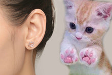Load image into Gallery viewer, 682 Lamoon Bear&#39;s Paw Natural Rose Quartz Gemstone 18K Sterling Silver Stud Earrings