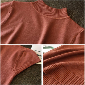 406 Dlywaiov Women's Short Sleeved Turtleneck Stretch Knitted T-Shirt
