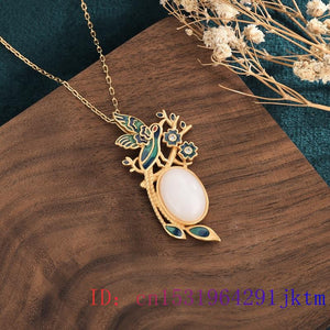 868 Oimg Jade Bird Amulet Natural Chalcedony CZ Sterling Silver Pendant Necklace