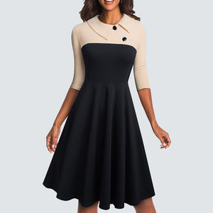 843 Nice-Forever Women's 3/4 Sleeve Vintage Style Fit And Flare Swing Skater Dress