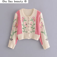 Load image into Gallery viewer, 334 Chu Sau Women&#39;s Floral Embroidery Knitted Single-Breasted Cardigans Sweaters