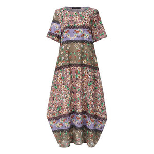 1267 ZANZEA Women's Summer Short Sleeve High Waist Printed Maxi Dress Plus
