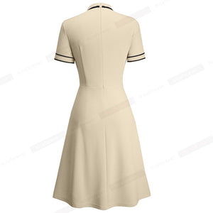 849 Nice-Forever Women's Vintage Style Contrast Color Patchwork Elegant Dress