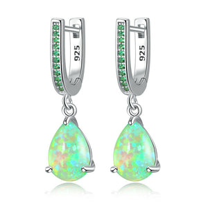 339 CiNily Water Drop Created Opal Sterling Silver Plated Dangle Drop Earrings