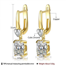 Load image into Gallery viewer, 592 INALIS Women&#39;s Gold Plated Copper Love Square CZ Stud Dangle Earrings