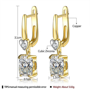 592 INALIS Women's Gold Plated Copper Love Square CZ Stud Dangle Earrings
