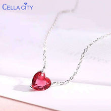 Load image into Gallery viewer, 319 Cellacity 925 Sterling Silver Heart Shape Created Ruby Gemstone Pendant Necklace