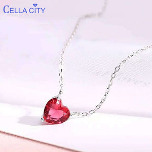 319 Cellacity 925 Sterling Silver Heart Shape Created Ruby Gemstone Pendant Necklace