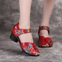 Load image into Gallery viewer, 1392 Women&#39;s Genuine Leather Floral Breathable Peep Toe Sandals