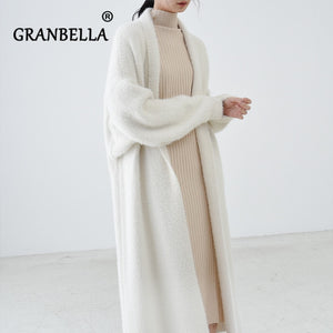 516 Granbella Women's Luxury Batwing Sleeve Long Faux Mink Fur Cardigans