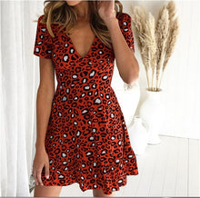 Load image into Gallery viewer, 738 Lusofie Women&#39;s Leopard Short Sleeve Slim Fit V-neck Mini Dress