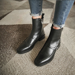 564 Holy Jasmine Women's Genuine Leather Microfiber Low-heeled Ankle Boots
