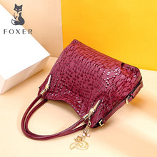Load image into Gallery viewer, 482 FOXER Brand Wine Red Women&#39;s Genuine Leather Sequin Large Capacity Handbag