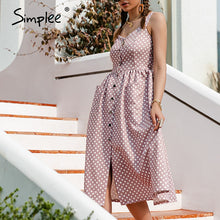 Load image into Gallery viewer, 984 Simplee Casual Polka Dot Dress High Waist Sleeveless Mid-length Dress