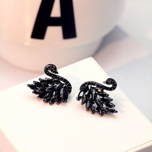 452 Exquisite High Quality Crystal Black Swan Vintage Style Stud Earrings