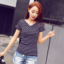 Load image into Gallery viewer, 802 MRMT Brand Women&#39;s Summer V-Neck Short Sleeve Striped T-shirt Top Plus