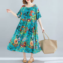 Load image into Gallery viewer, 1135 Women&#39;s Boho Short Sleeve Floral Cotton Linen Loose Long Dress Plus