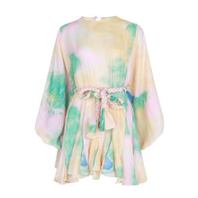 Load image into Gallery viewer, 1070 TWOTWINSTYLE Irregular Color Patchwork O-neck Long Puff Sleeve Dress