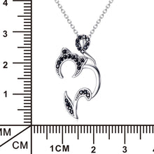 Load image into Gallery viewer, 182 Angel Chime Black Crystal Lucky Cat Sterling Silver Statement Pendant Necklace