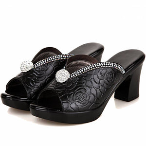512 GKTINOO Women's Summer Rhinestone Genuine Leather Platform Sandals
