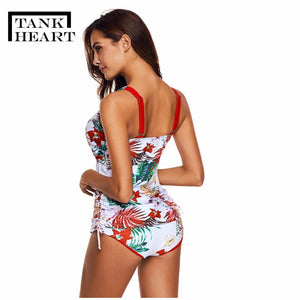 1041 Tank Heart Women's Floral Push-up Tankini Set Two Piece Swimsuit Plus