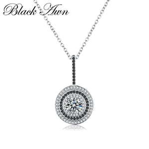 1280 [BLACK AWN] Genuine 100% 925 Sterling Silver Spinel Pendant Necklace