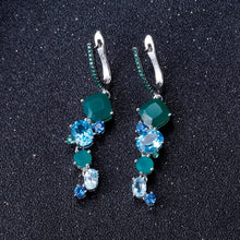 Load image into Gallery viewer, 493 GEM&#39;S BALLET 925 Sterling Silver Handmade Natural Green Agate Topaz Earrings