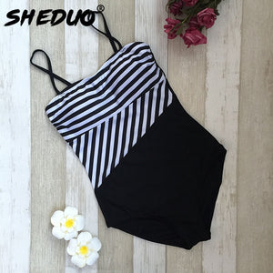 966 SHEDUO Women's One Piece Padded Stripe Swimsuit Bathing Suit
