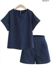 Load image into Gallery viewer, 257 Birdtree TB Cotton Linen Two Piece Set V-Neck Short Sleeve Tops/Shorts Suits Plus