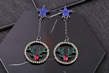Load image into Gallery viewer, 675 Kusiduocai Punk Star Round Long Chain Crystal Christmas Reindeer Drop Earring