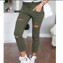 Load image into Gallery viewer, 341 Cotton Hole Pencil Skinny Nine Points High Waist Stretch Jeans Pants Plus