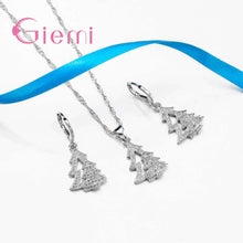 Load image into Gallery viewer, 333 Christmas Tree Jewelry Sets Cz Real 925 Sterling Silver Pendant Necklace &amp; Earrings