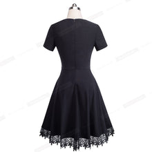 Load image into Gallery viewer, 834 Nice-forever Elegant Short Sleeve Embroidery Black Lace Swing Dresses