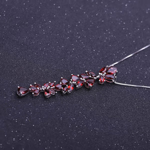 497 GEM'S BALLET Sterling Sliver Romantic Leaves Pendant Necklace Red Garnet