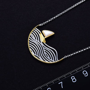 729 Lotus Fun Real Sterling Silver Handmade Creative Gold Sailboat Pendant Necklace