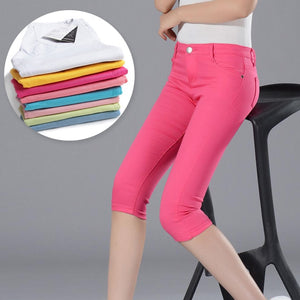 651 Karsany Women's Candy Color Stretch High Waist Capris Pants