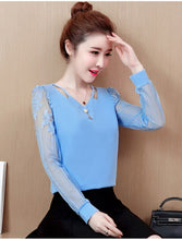Load image into Gallery viewer, 1022 Sure XIAO Story Lace V-Neck Women&#39;s Hollow Out Chiffon Long Sleeve Blouse
