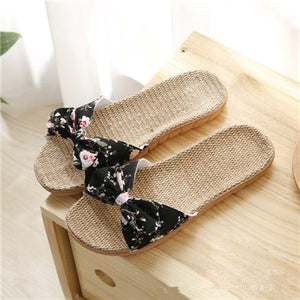1413 Women's Flax Slides Linen Floral Sandals