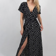 Load image into Gallery viewer, 1404 Women&#39;s Long Split Polka Dot Short Sleeve V-neck Maxi Dress