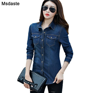 805 Msdaste Women's Vintage Style Long Sleeve Slim Denim Jeans Shirt Top Plus