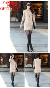 600 IOQRCIV Women's Pullover Winter Long Sleeve Knitted Sweater Dress Plus