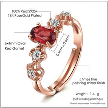 Load image into Gallery viewer, 306 CC 925 Women&#39;s Flower Sterling Silver 18K Gold Natural Oval Garnet Ring Resizable