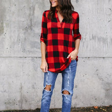 Load image into Gallery viewer, 340 CNCOMNET Women&#39;s 3/4 Sleeve V-neck Plaid Printed Shirt Top Plus