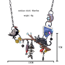 Load image into Gallery viewer, 381 D&amp;Rui Woman&#39;s Cute Cat Fish Bone Statement Enamel Charm Pendant Necklace
