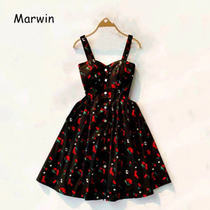 747 Marwin Summer Women's Spaghetti Strap Print Floral Sleeveless Empire Dresses