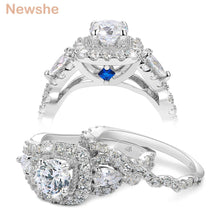 Load image into Gallery viewer, 826 Newshe 2 Pcs Halo 925 Sterling Silver 1.5 Ct Round Pear Cut CZ
