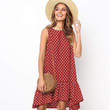 Load image into Gallery viewer, 722 Lossky Women Summer Polka Dot Chiffon Sleeveless A-Line Beach Mini Dress Plus