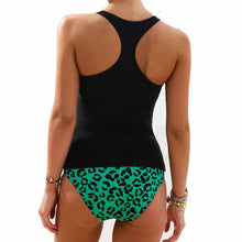Load image into Gallery viewer, 733 Lovey Village High Neck Racer Back Tankini Green Leopard W/Plus Size Swimwear