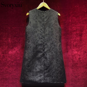 1033 Svoryxiu Vintage Style Black Sleeveless Rhinestone Luxurious Mini Dress